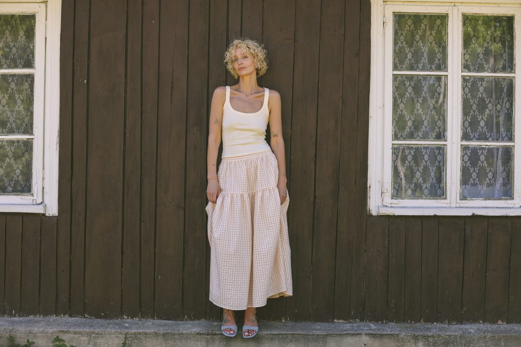 Elasticated Waist Seersucker Gingham Maxi Skirt