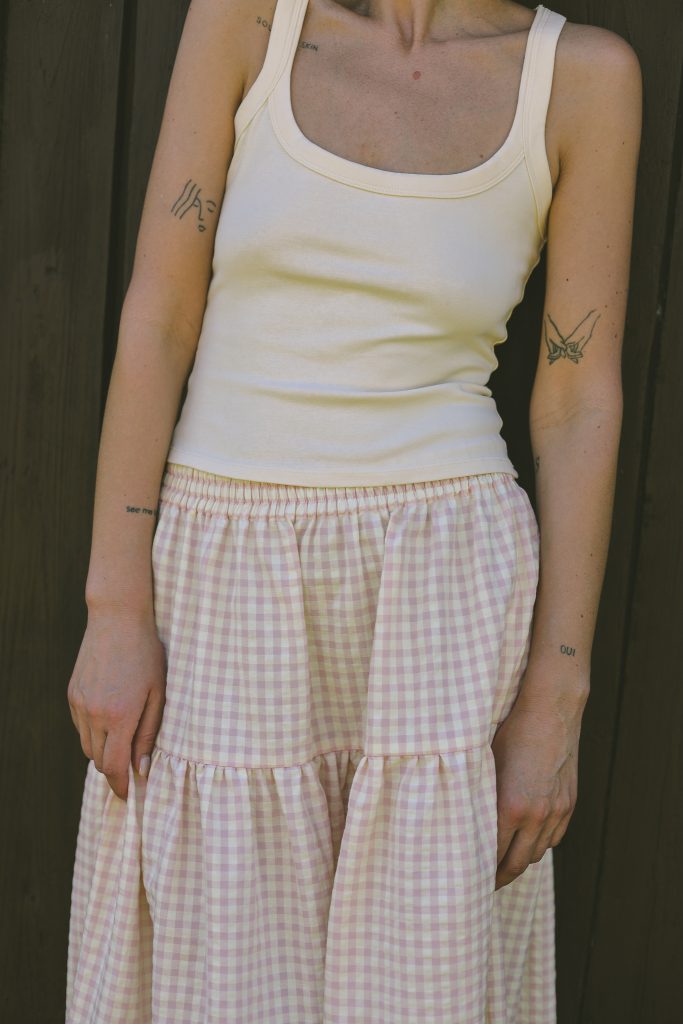 Elasticated Waist Seersucker Gingham Maxi Skirt