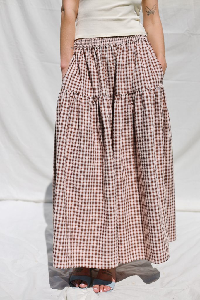 Seersucker Checks Ruffled Skirt with Elasticated Waist