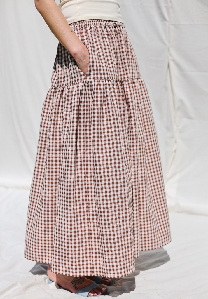 Seersucker Checks Ruffled Skirt with Elasticated Waist | Skirt | Sustainable clothing | OffOn clothing