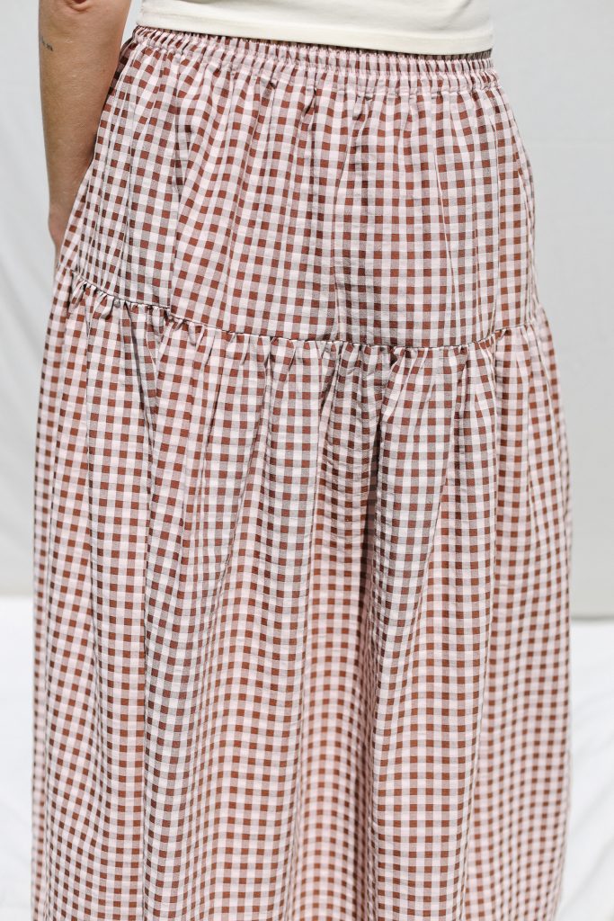 Seersucker Checks Ruffled Skirt with Elasticated Waist