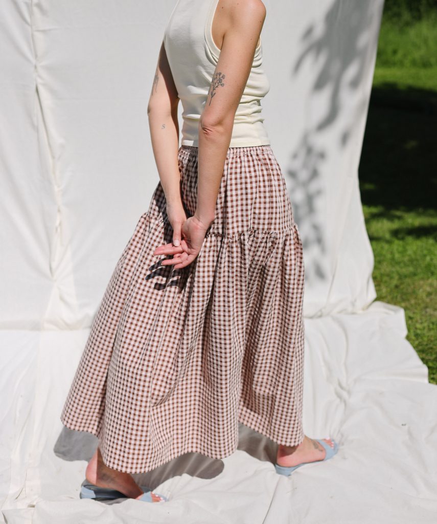 Seersucker Checks Ruffled Skirt with Elasticated Waist | Skirt | Sustainable clothing | OffOn clothing