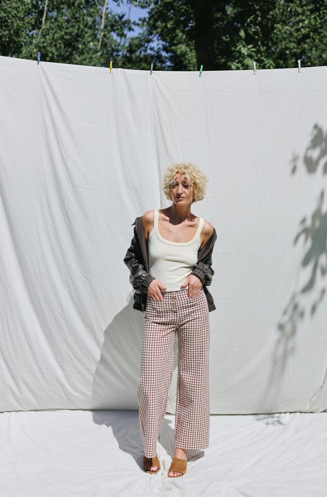 Seersucker Checks Straight Leg Pants | Trousers | Sustainable clothing | OffOn clothing