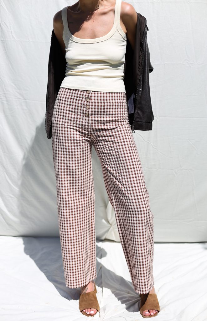 Seersucker Checks Straight Leg Pants