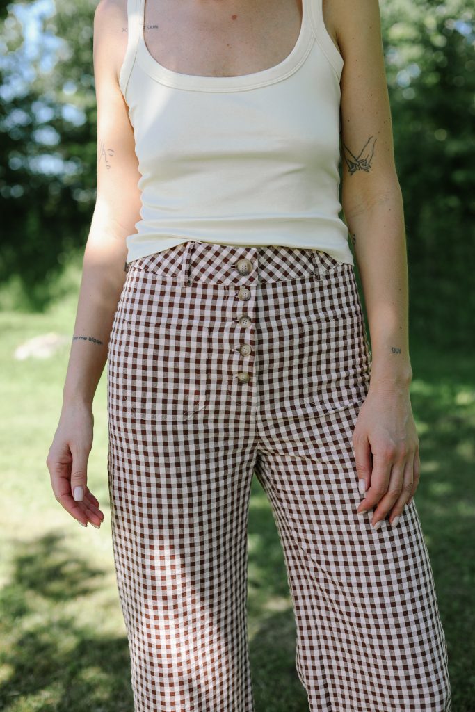 Seersucker Checks Straight Leg Pants