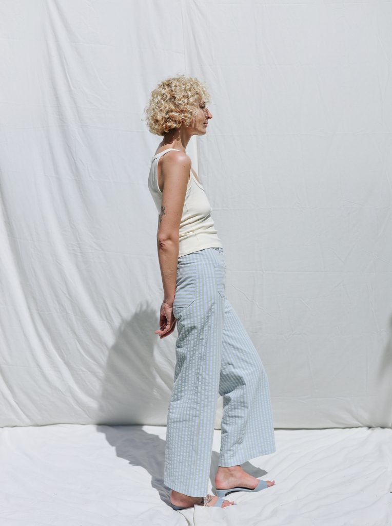 Seersucker Striped Straight Leg Pants