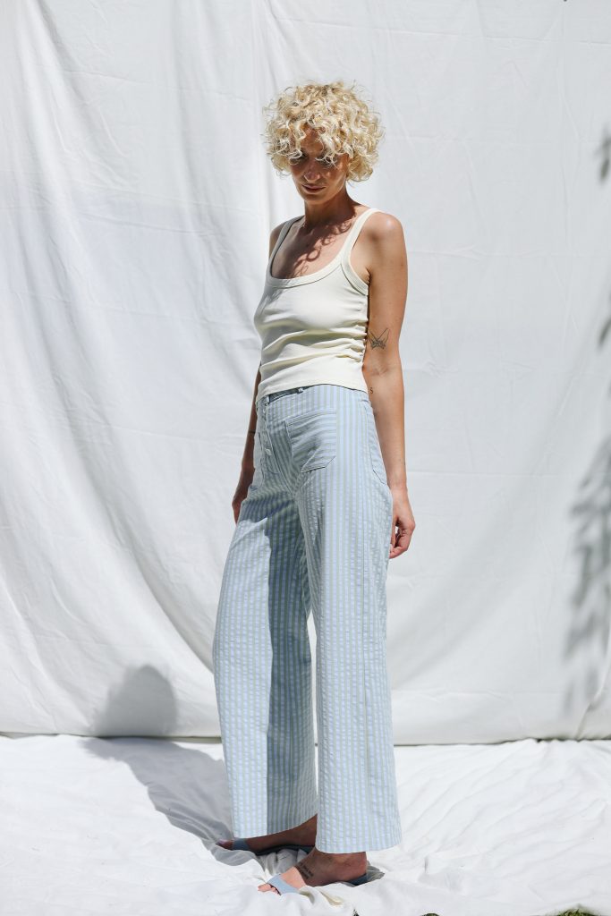 Seersucker Striped Straight Leg Pants