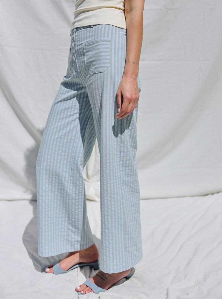Seersucker Striped Straight Leg Pants