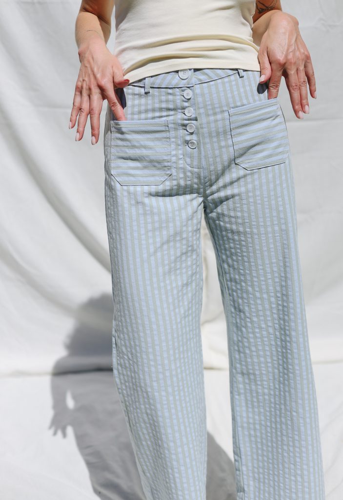 Seersucker Striped Straight Leg Pants