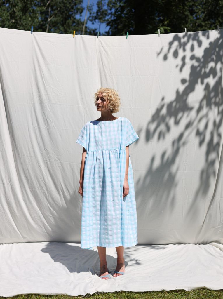 Oversized seersucker checks dress SILVINA