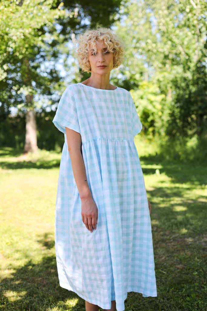 Oversized seersucker checks dress SILVINA | Dress | Sustainable clothing | OffOn clothing