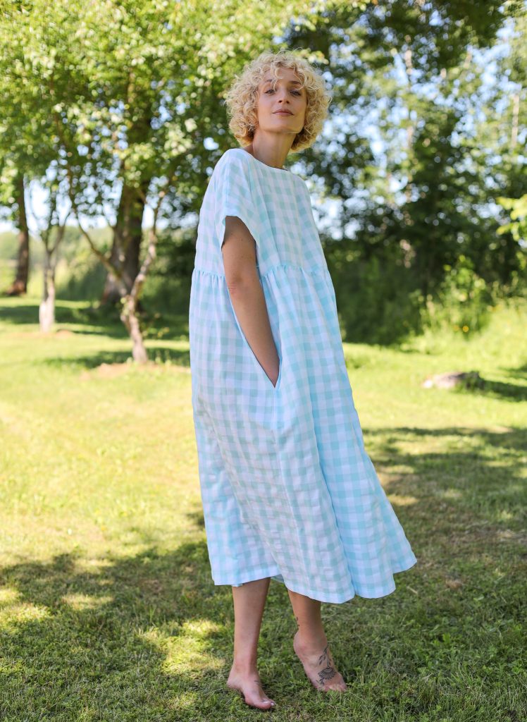 Oversized seersucker checks dress SILVINA