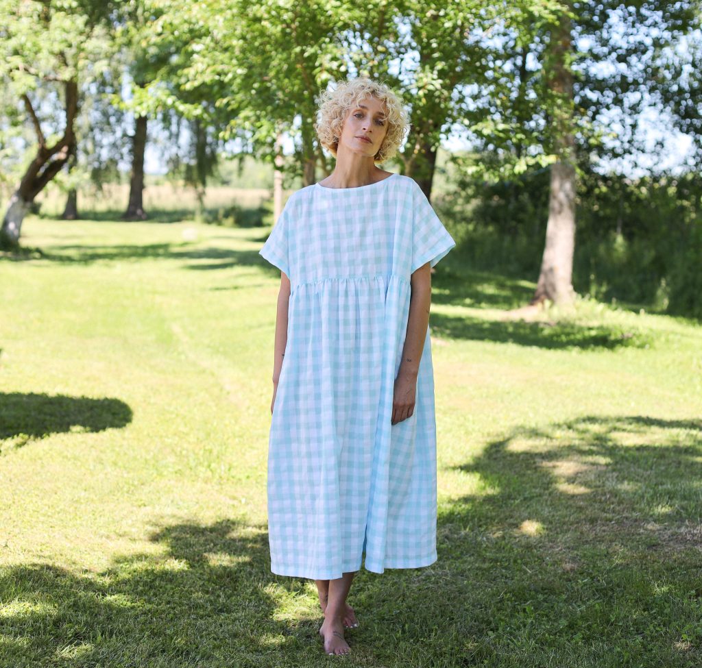 Oversized seersucker checks dress SILVINA