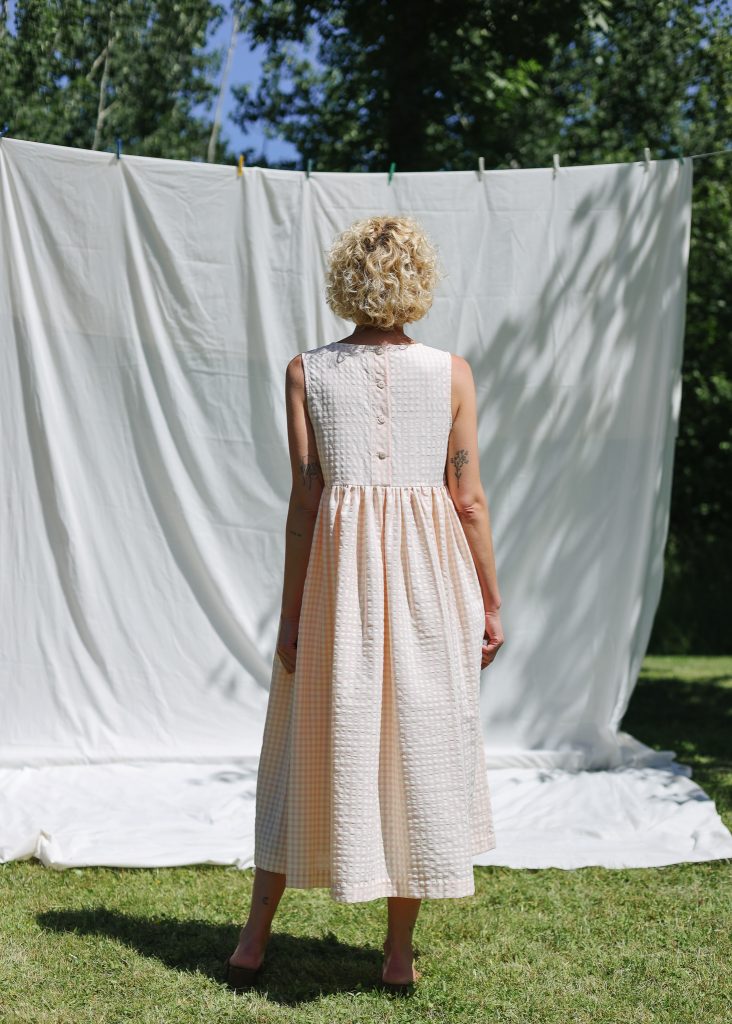 Seersucker Checks Sleeveless Smock Dress