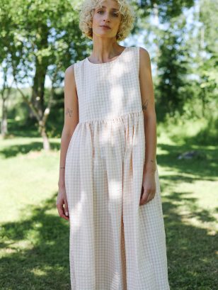 Seersucker Checks Sleeveless Smock Dress | Dress | Sustainable clothing | OffOn clothing