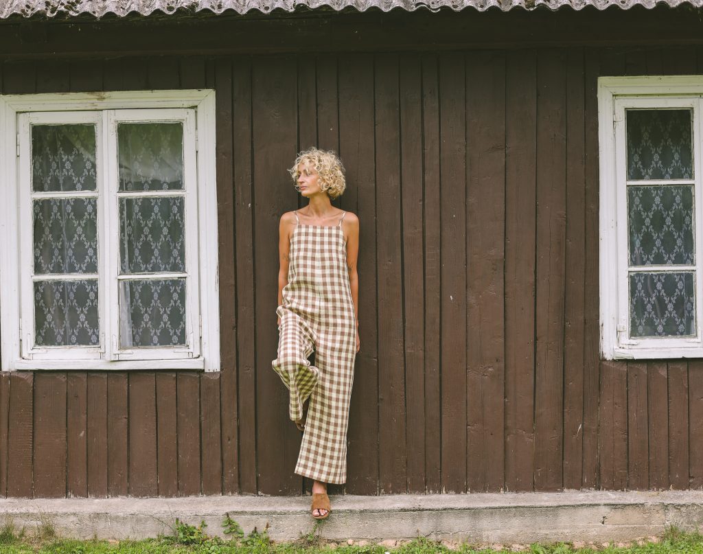 Linen checks sleeveless wide leg jumpsuit JUDE | Dress | Sustainable clothing | OffOn clothing