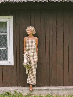 Linen checks sleeveless wide leg jumpsuit JUDE | Dress | Sustainable clothing | OffOn clothing