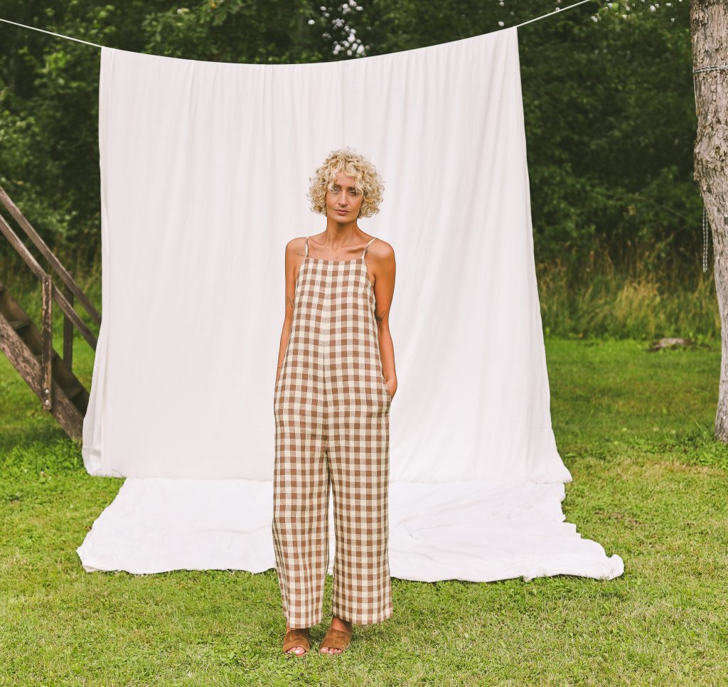 Linen checks sleeveless wide leg jumpsuit JUDE - Image 3