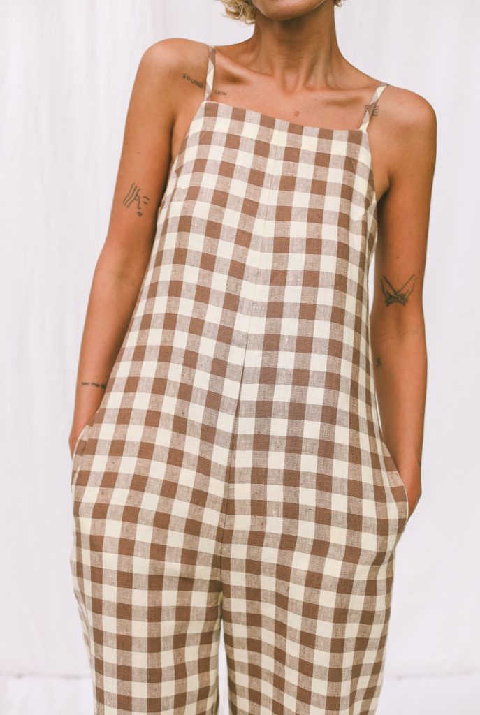 Linen checks sleeveless wide leg jumpsuit JUDE