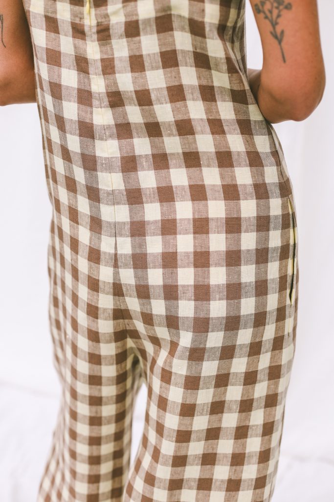 Linen checks sleeveless wide leg jumpsuit JUDE