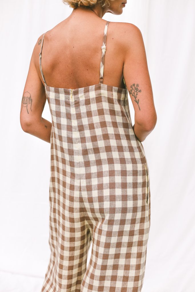 Linen checks sleeveless wide leg jumpsuit JUDE