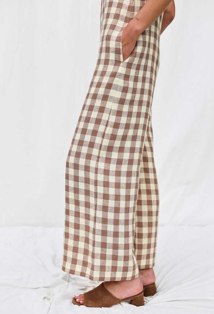 Linen checks sleeveless wide leg jumpsuit JUDE