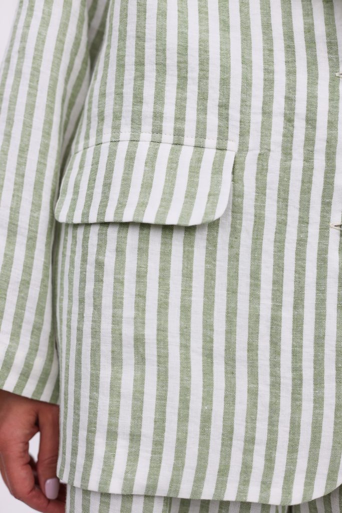 Oversized Striped Linen Blazer with Notch Lapels