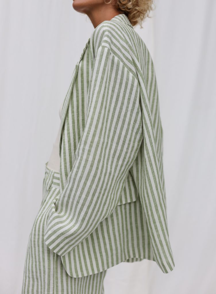 Oversized Striped Linen Blazer with Notch Lapels