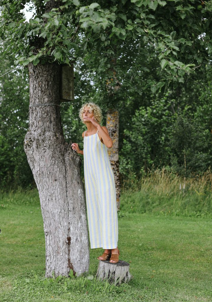 Striped linen sleeveless wide leg jumpsuit JUDE