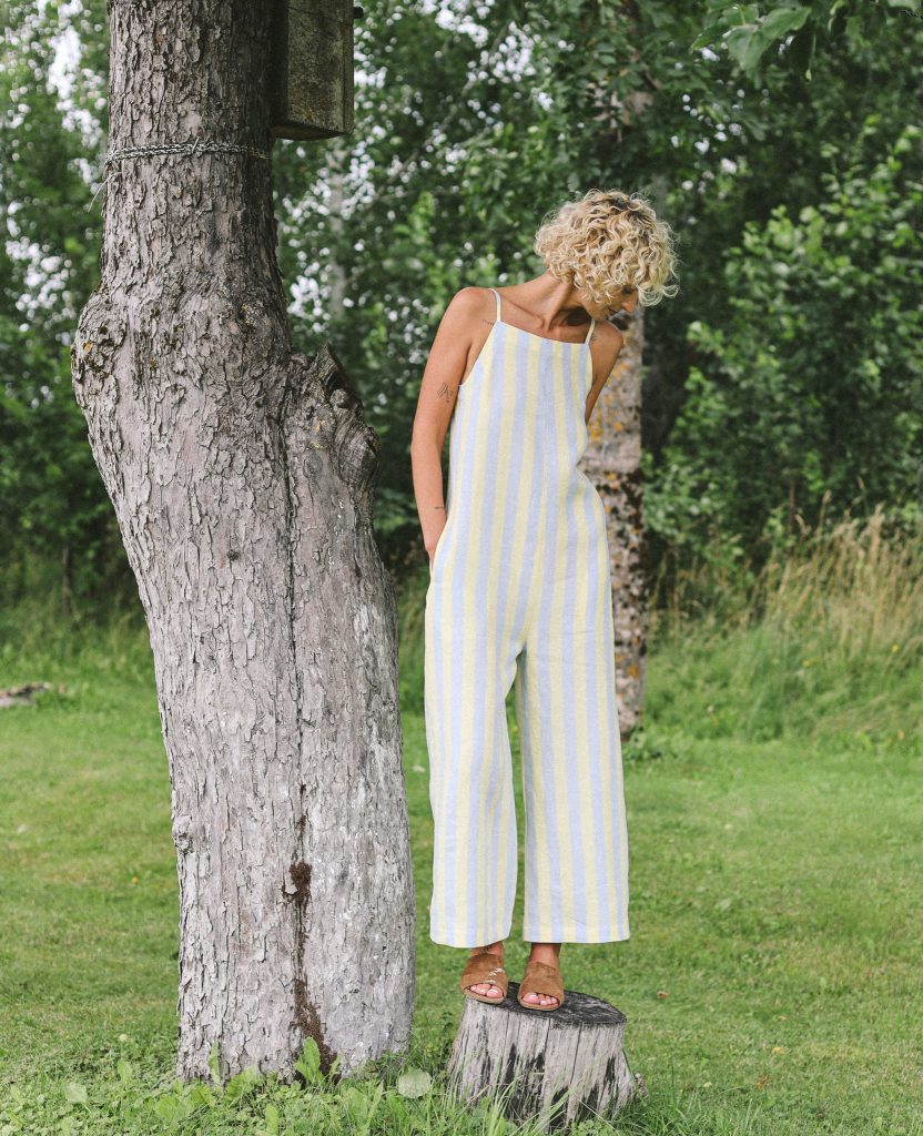 Striped linen sleeveless wide leg jumpsuit JUDE