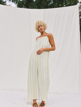 Striped linen sleeveless wide leg jumpsuit JUDE | Jumpsuits | Sustainable clothing | OffOn clothing