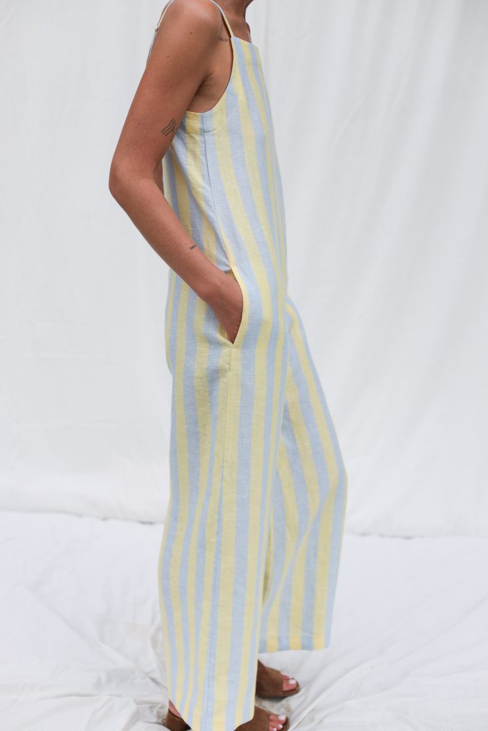 Striped linen sleeveless wide leg jumpsuit JUDE