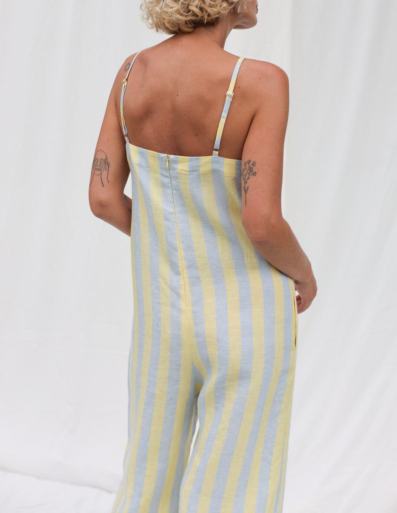 Striped linen sleeveless wide leg jumpsuit JUDE