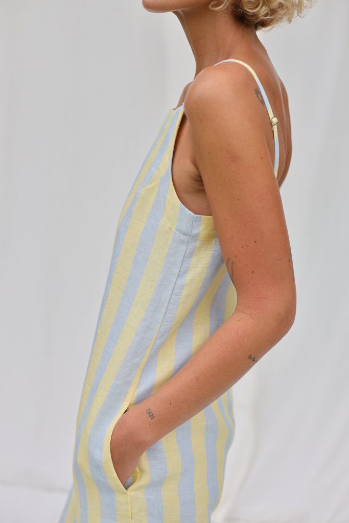 Striped linen sleeveless wide leg jumpsuit JUDE