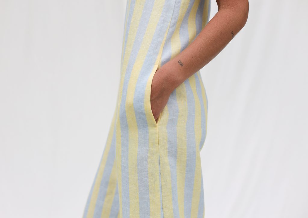 Striped linen sleeveless wide leg jumpsuit JUDE