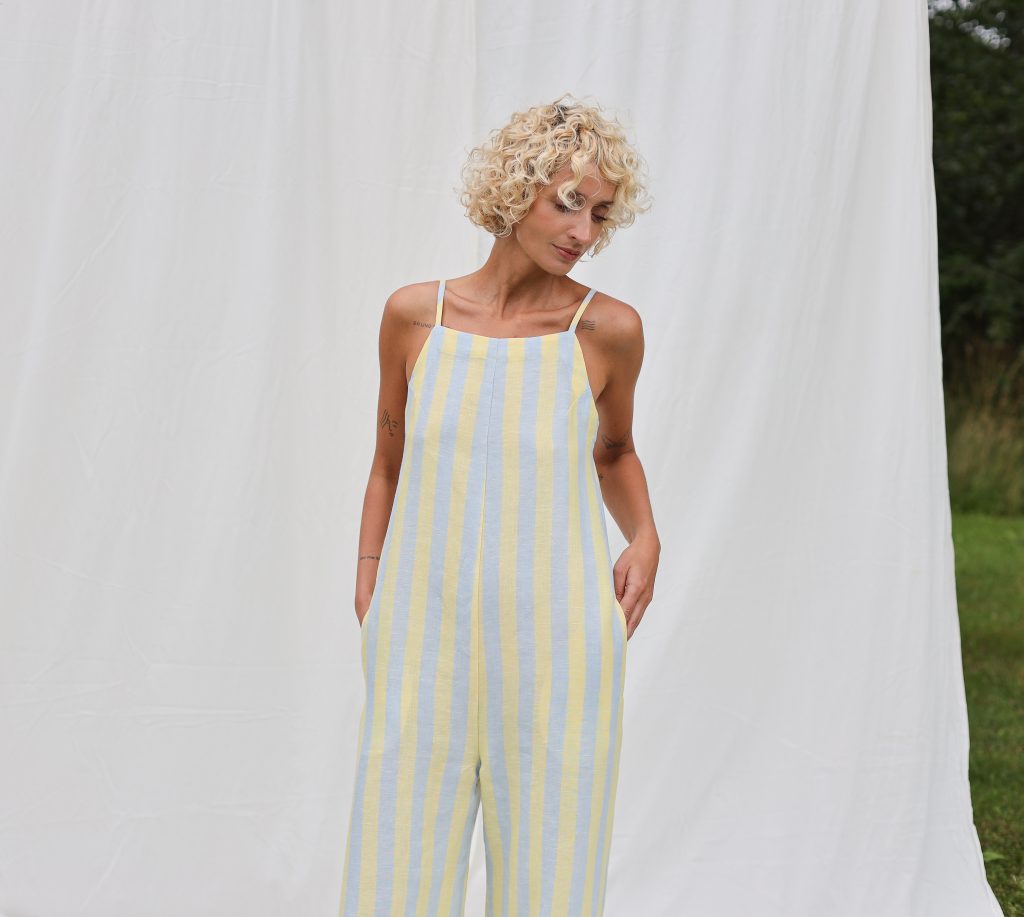 Striped linen sleeveless wide leg jumpsuit JUDE