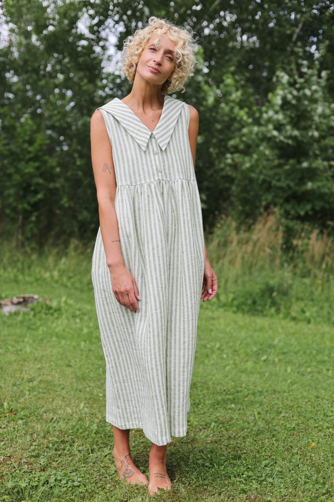 Sailor Collar Sleeveless Linen Dress BETTY in Stripes