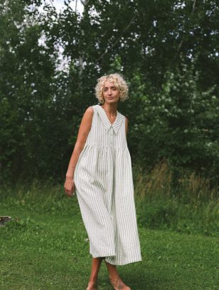 Sailor Collar Sleeveless Linen Dress BETTY in Stripes | Dress | Sustainable clothing | OffOn clothing