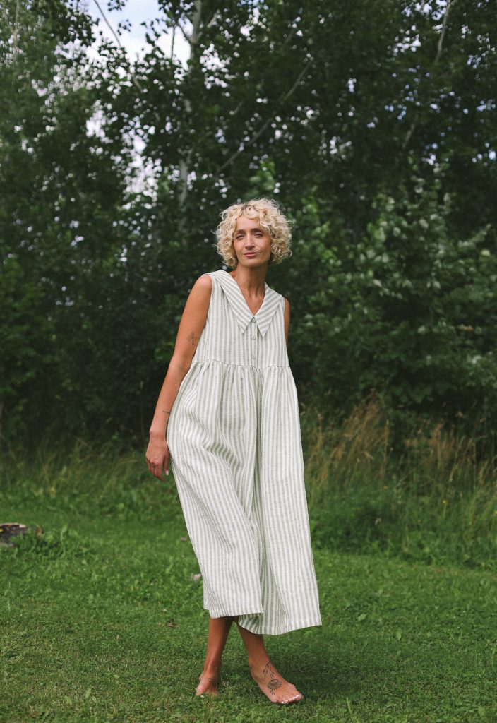 Sailor Collar Sleeveless Linen Dress BETTY in Stripes | Dress | Sustainable clothing | OffOn clothing