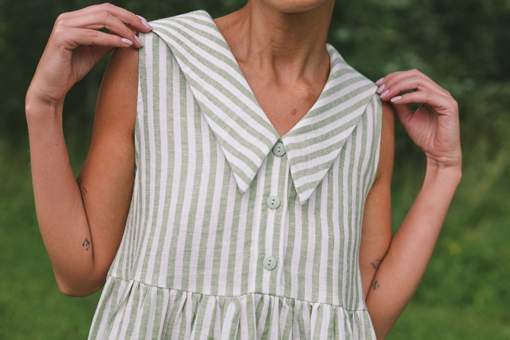 Sailor Collar Sleeveless Linen Dress BETTY in Stripes