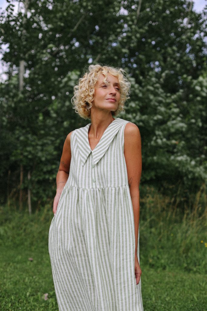 Sailor Collar Sleeveless Linen Dress BETTY in Stripes