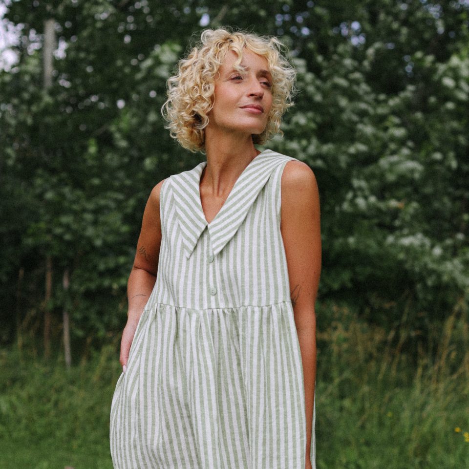 Sailor Collar Sleeveless Linen Dress BETTY in Stripes