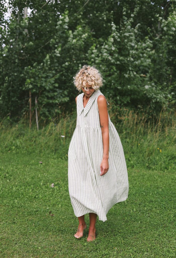 Sailor Collar Sleeveless Linen Dress BETTY in Stripes