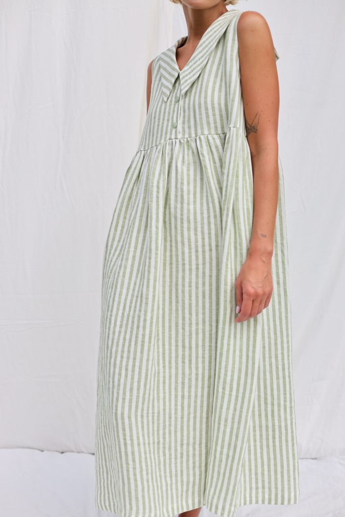 Sailor Collar Sleeveless Linen Dress BETTY in Stripes