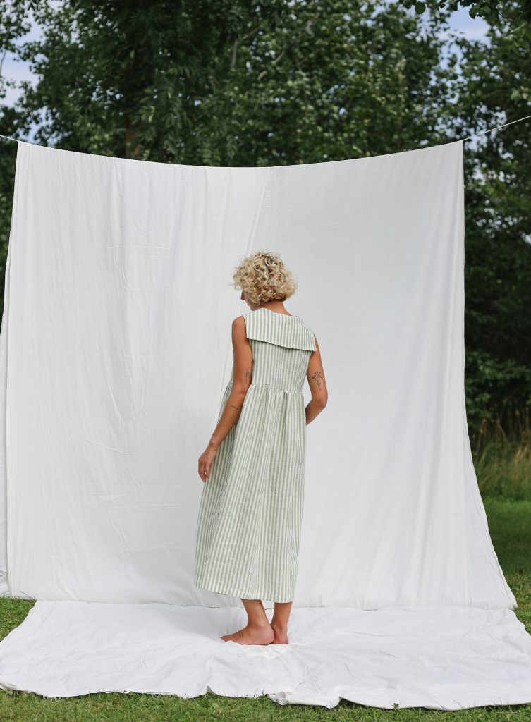 Sailor Collar Sleeveless Linen Dress BETTY in Stripes