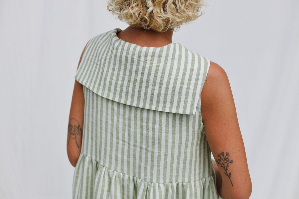 Sailor Collar Sleeveless Linen Dress BETTY in Stripes