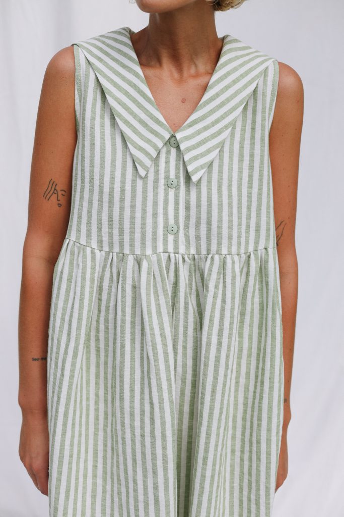 Sailor Collar Sleeveless Linen Dress BETTY in Stripes