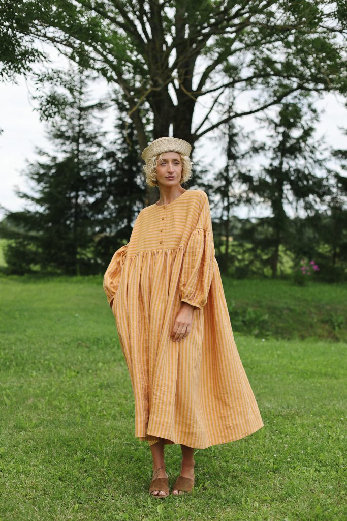 Oversized drop shoulder linen dress GRETA in stripes