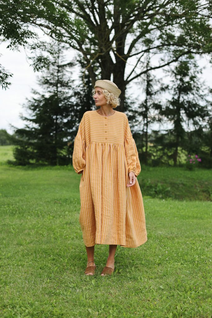Oversized drop shoulder linen dress GRETA in stripes