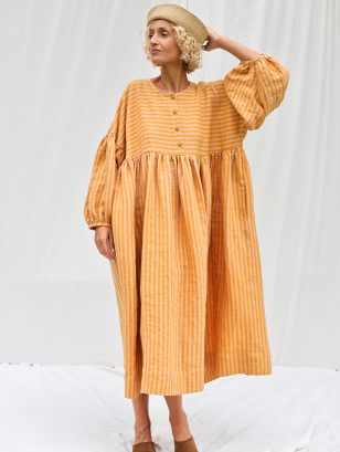 Oversized drop shoulder linen dress GRETA in stripes | Dress | Sustainable clothing | OffOn clothing